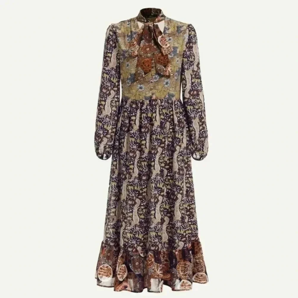 {SHEIN} Tie Neck Ruffle Hem Ditsy Floral Dress